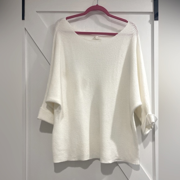 Ivory, Oversized Ribbed Short Sleeve Soft Sweater Top, Size M - Picture 2 of 3